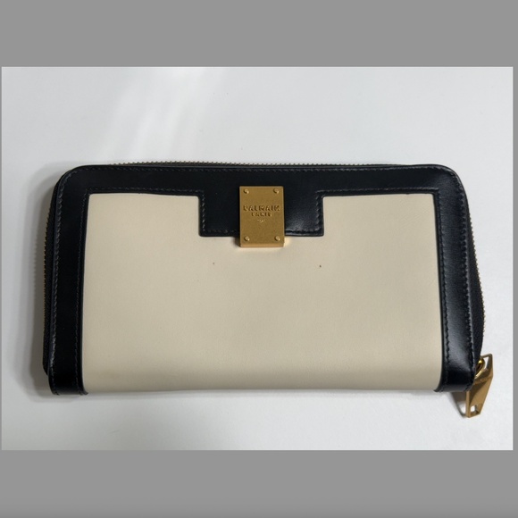 Balmain Calfskin 1945 Heritage Black and Ivory Long Wallet - Picture 1 of 9